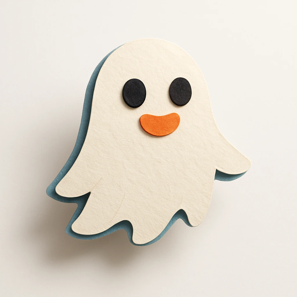 three-dimensional and adorable ghost character paper craft style emoji