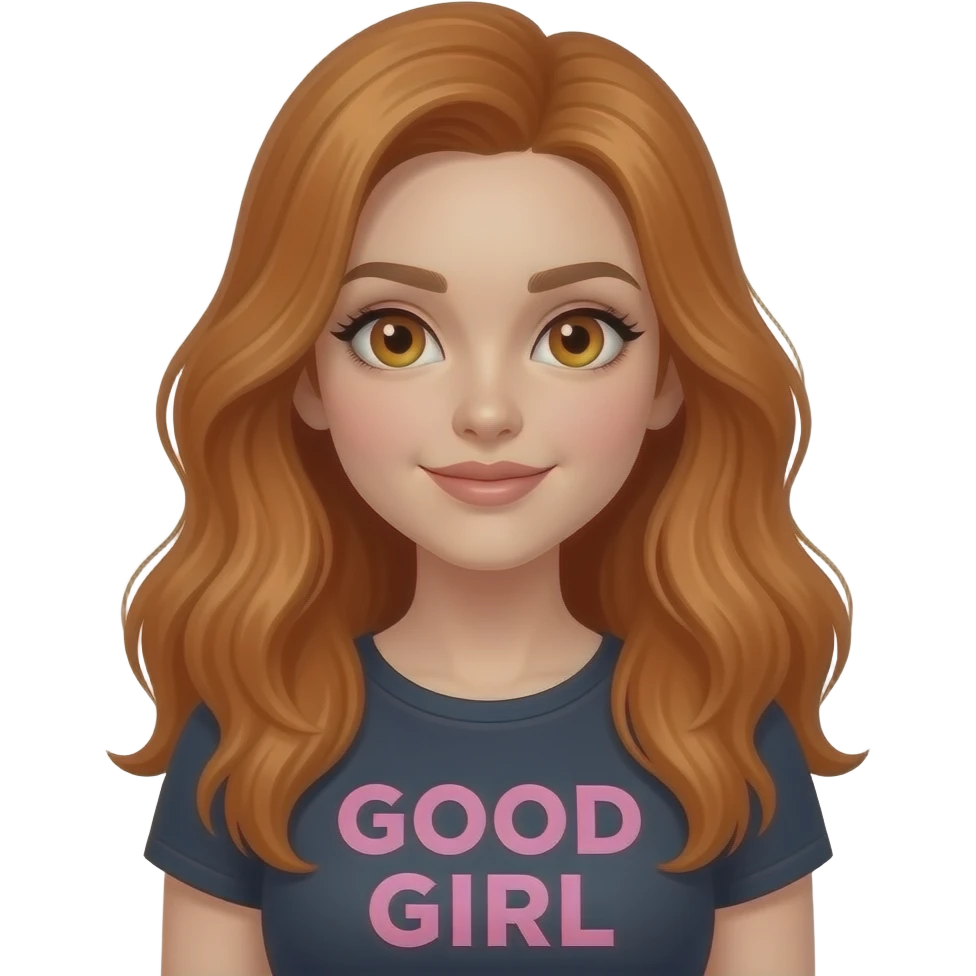 sexy girl with long ginger hair and ginger eyes a top with GOOD GIRL written on it emoji