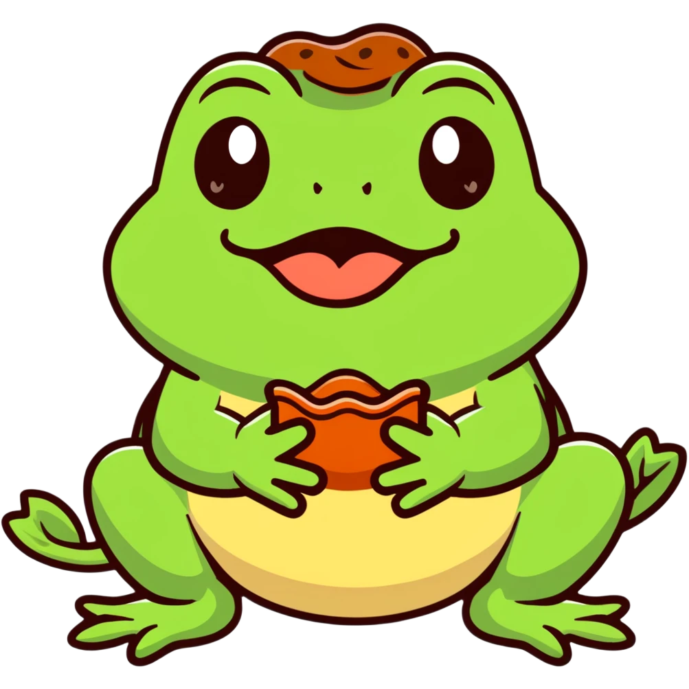 humorous toad with chocolate-covered lips making a burping expression, bufo toad character emoji