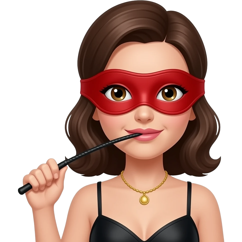 Woman wearing red eye mask holding a whip emoji