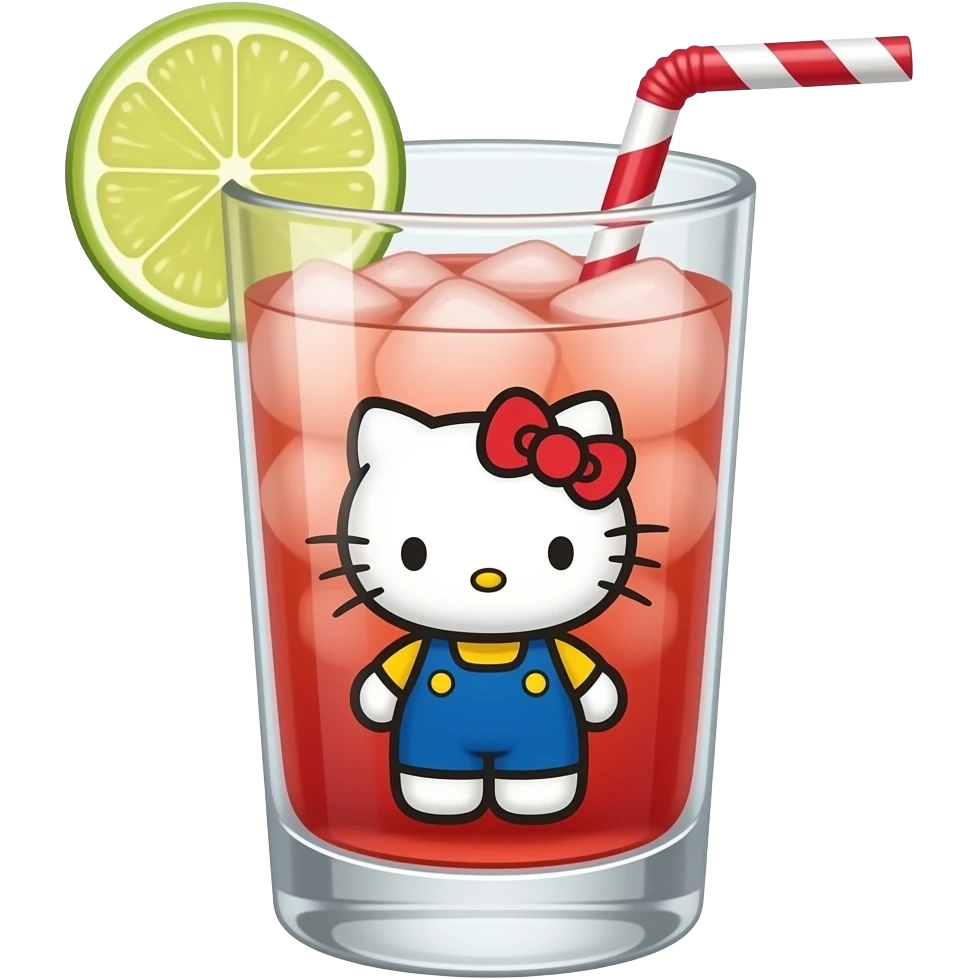 hello kitty themed cocktail with actual hello kitty illustration as a emoji