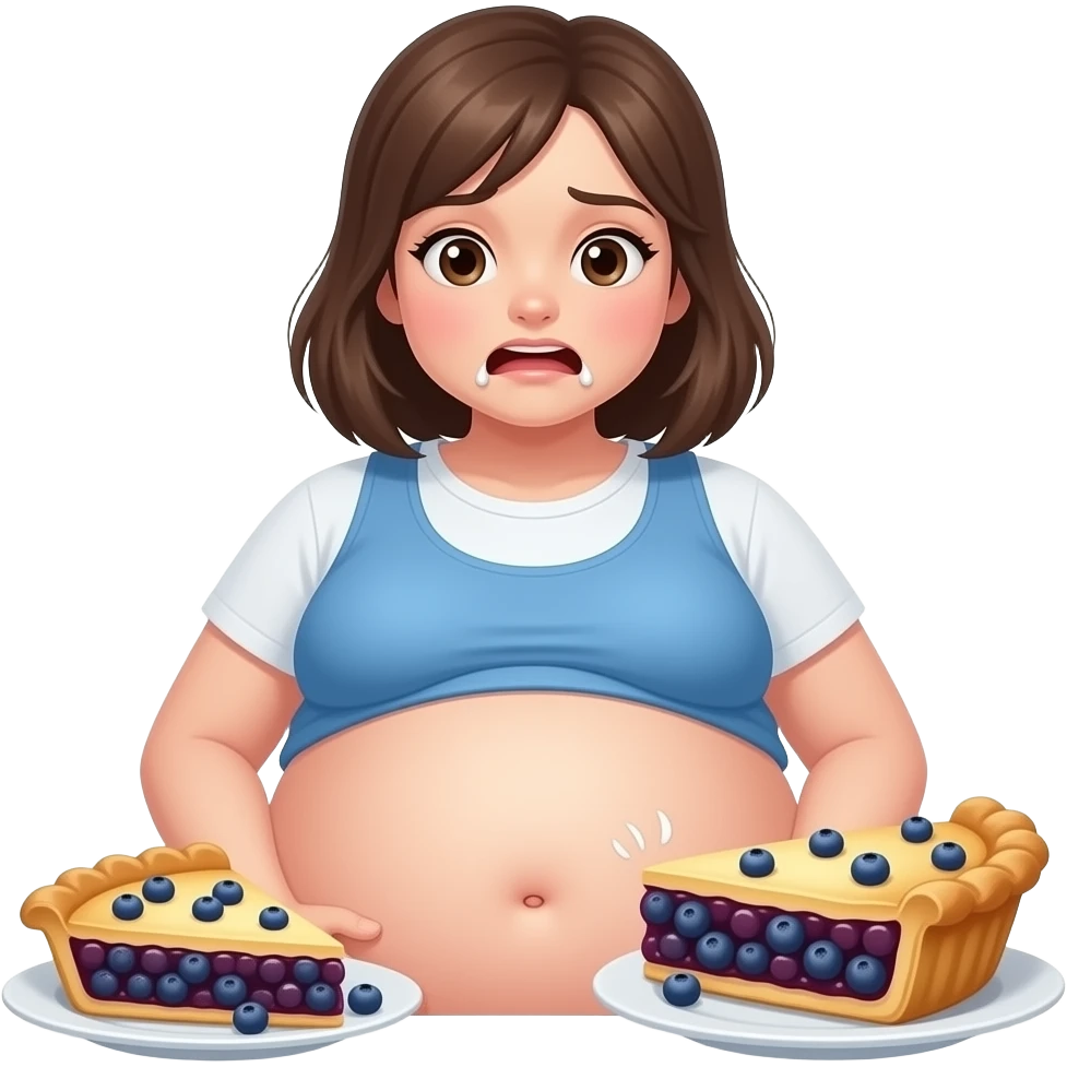 Girl got hugely fat after eating a magical inflation blueberry pie,then her giant stomach groans saying I am so full,some soft tickles for that cute bellybutton. emoji