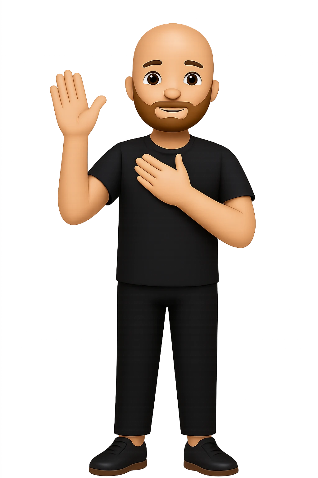Remove the background, make the man's skin tone a little bit darker, and make his beard black. The style should resemble emoji style with concise details and colors as typical emoji art. emoji