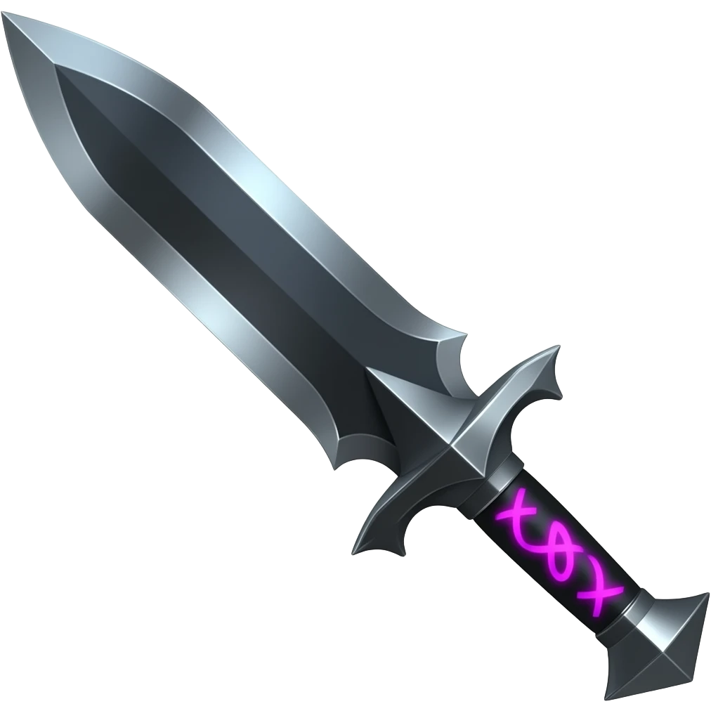 A Discord emoji of a sharpened obsidian blade with a glowing purple rune on the hilt. High-end fantasy style, sleek, metallic black, white background. emoji