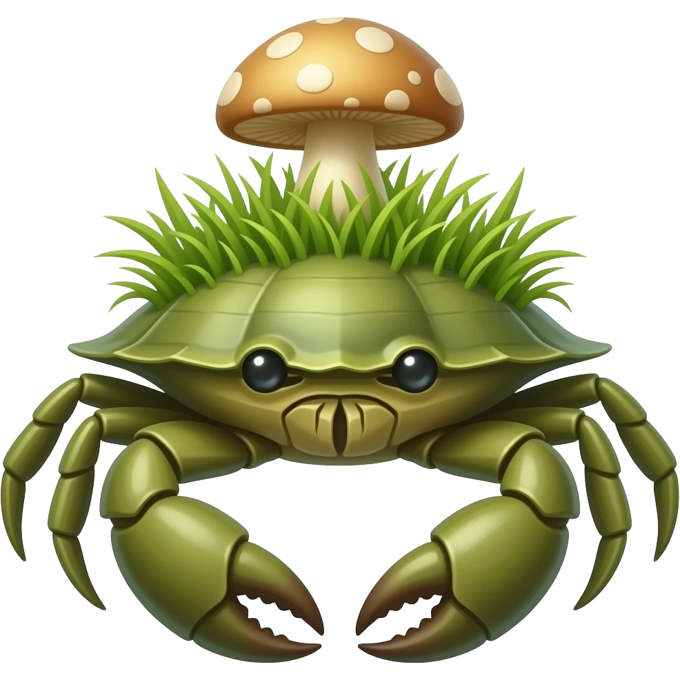A with grass on it in crab with green on it with a mushroom on its back emoji