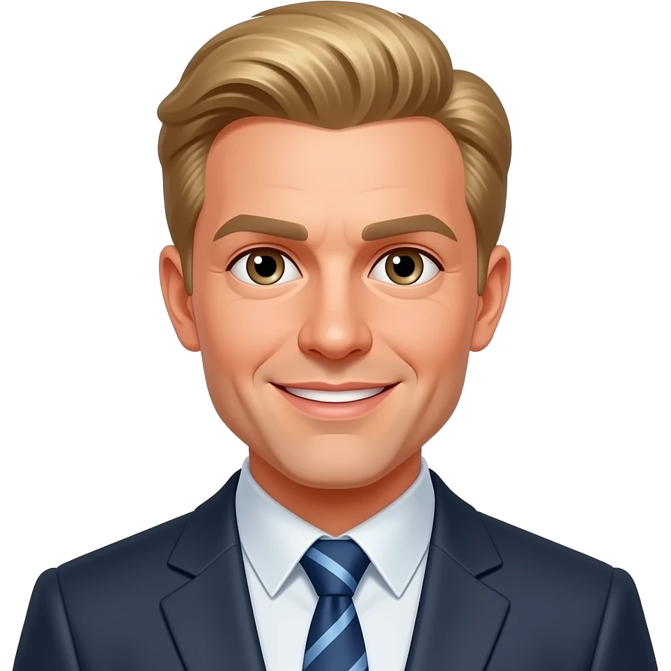 homme, cheveux blons, yeux marrons, en costume emoji