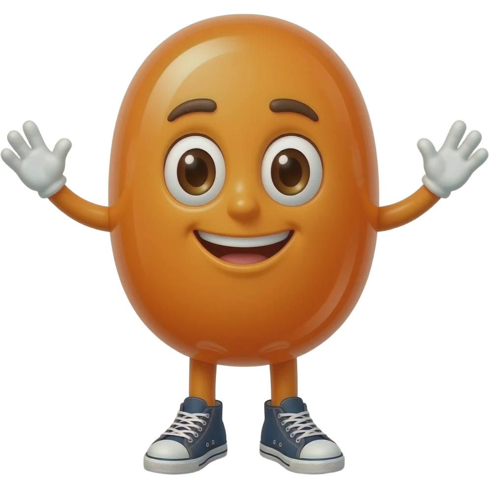 An anthropomorphic orange jelly bean with arms and legs, wearing sneakers emoji