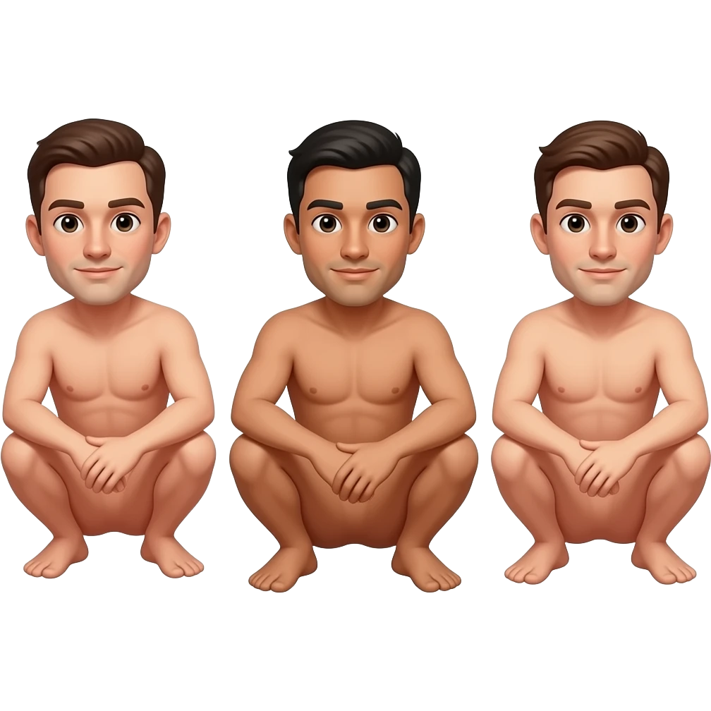 3  Mans complete Squatting naked full body emoji