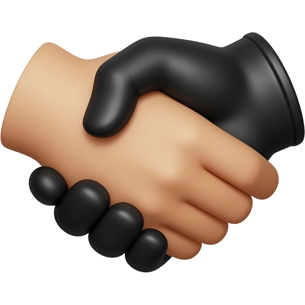 Simplistic 2d  handshake emoji with black gloves emoji
