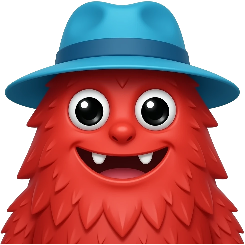 monster in vibrant red color and wear blue hat half body close up emoji