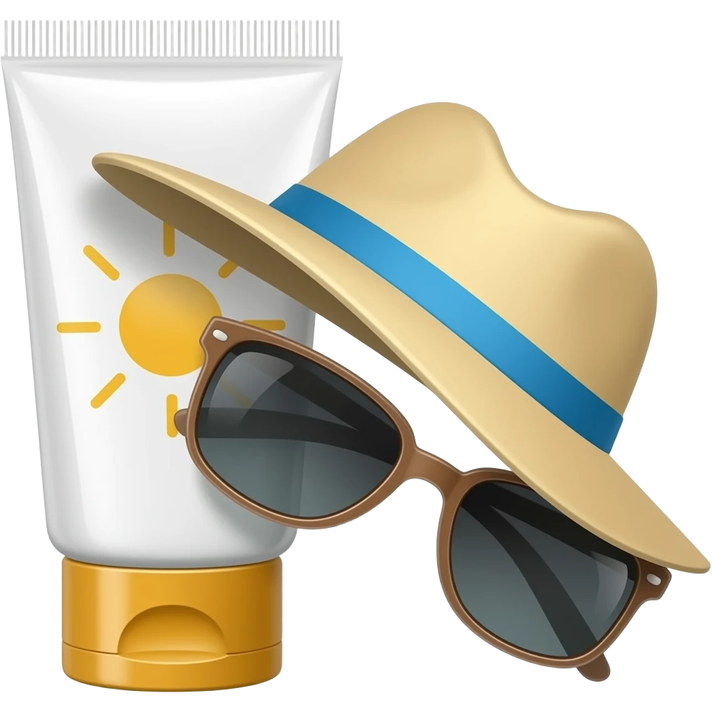 Тюбик крема от солнца в летней шляпе и очках от солнца emoji
