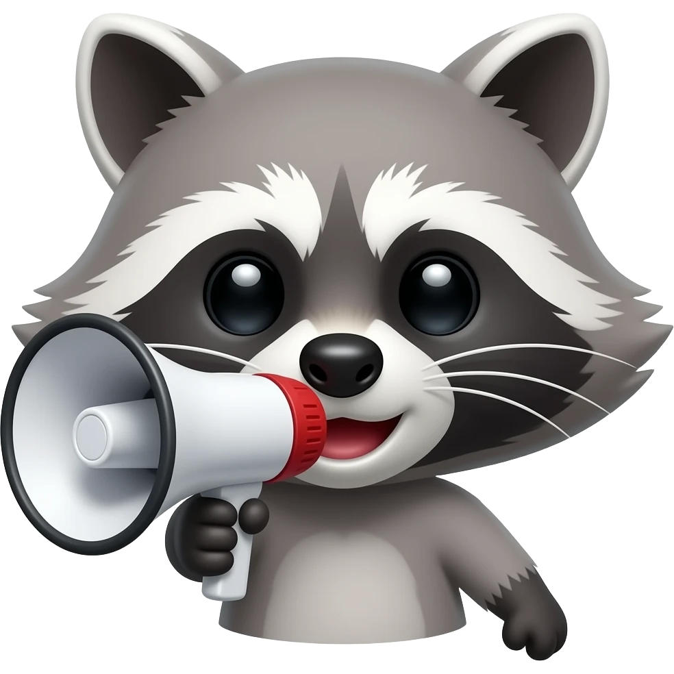 Head of A Raccoon speaking into a loudspeaker emoji