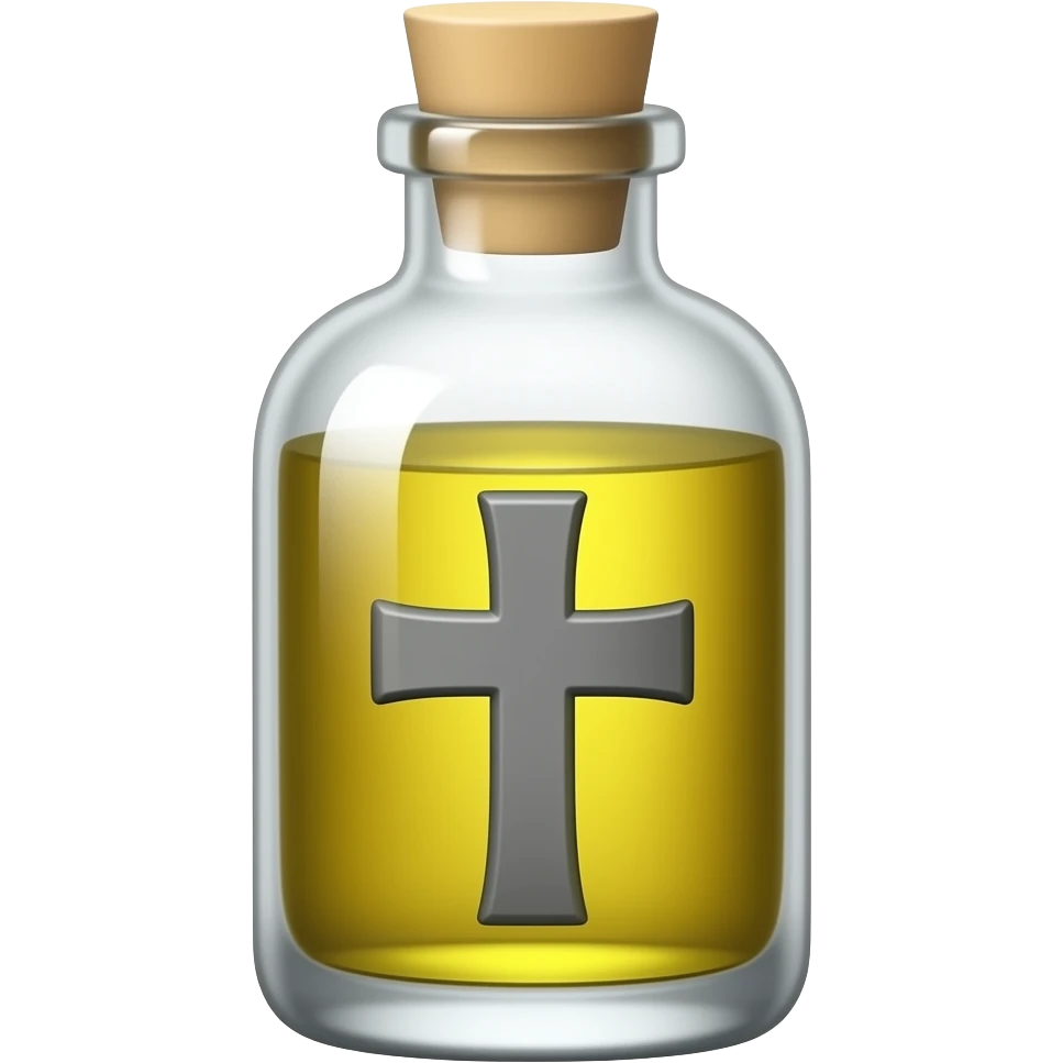Make a small glass bottle of oil with a cross in the center of the glass. emoji