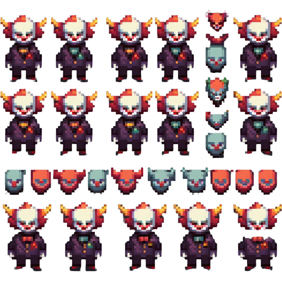 demonic clown wearing a leisure suit, bald with different horn styles emoji