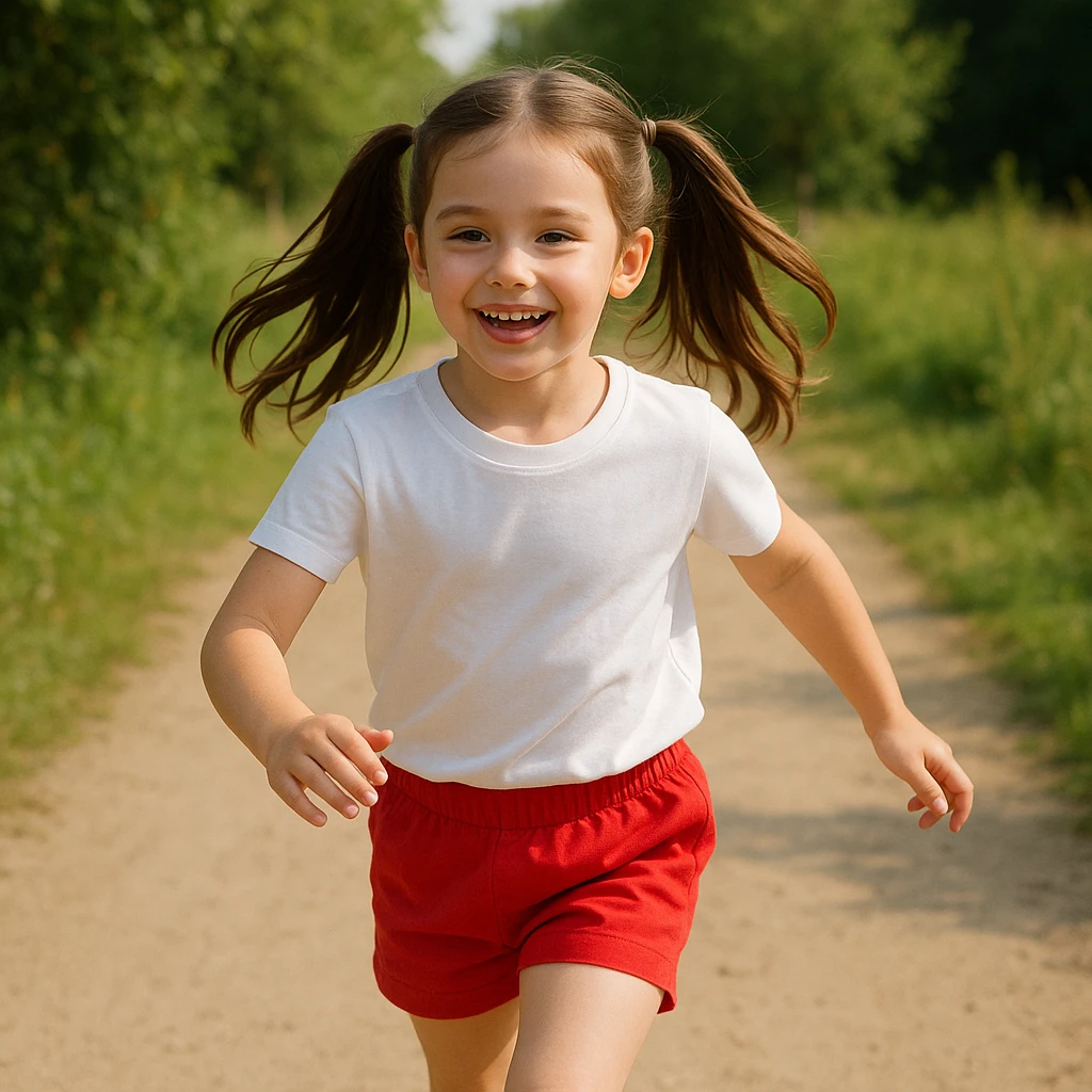 Make the girl's outfit red shorts and a white short-sleeved t-shirt emoji
