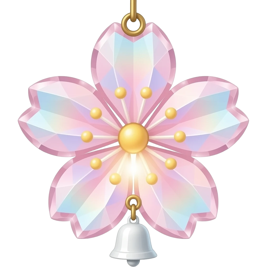 Hanging Iridescent pastel pink sakura crystals white-pearly suncatcher with bell LAMP emoji