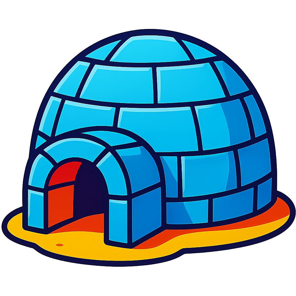 iglú, estilo dibujo animado, colores vivos, líneas suaves emoji