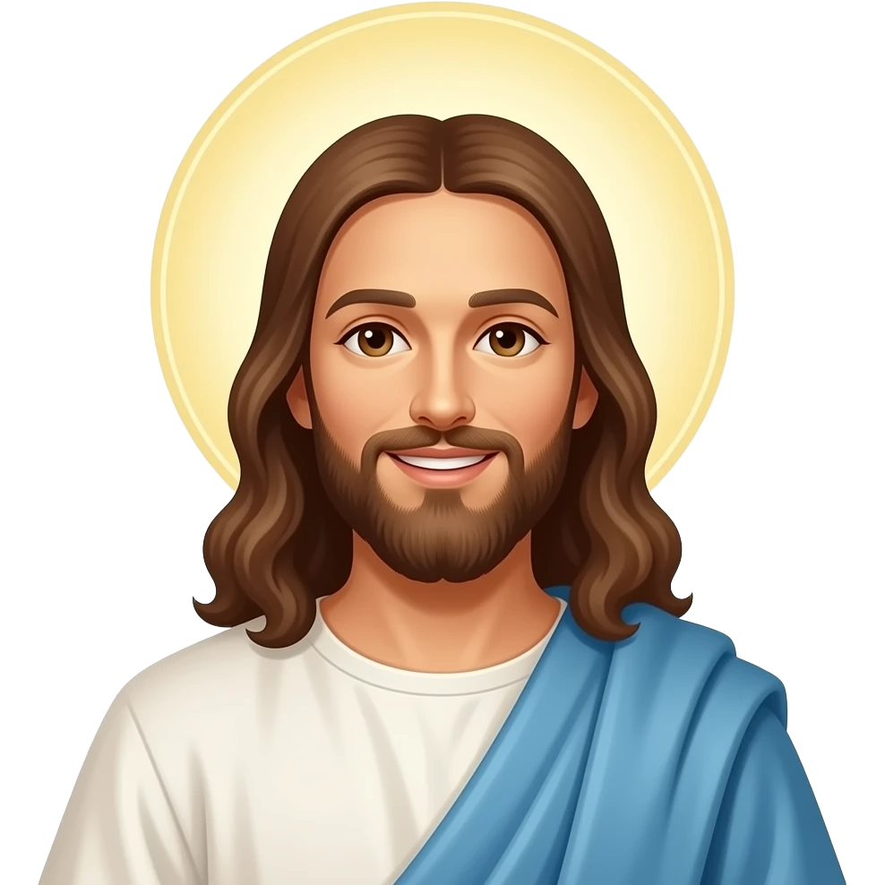 Jesus smiling and wearing a celestial robe and a halo behind him emoji