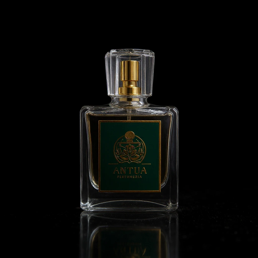 A luxury studio product shot of an intricate glass perfume bottle, dramatic low-key lighting, strong rim lighting to define the shape, isolated on a solid black background, hyper-detailed, commercial aesthetic emoji