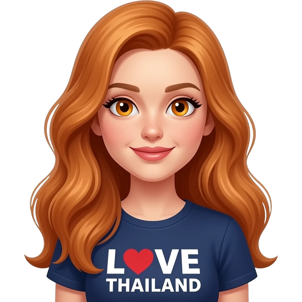 sexy girl with long ginger hair and ginger eyes a top with LOVE THAILAND written on it emoji