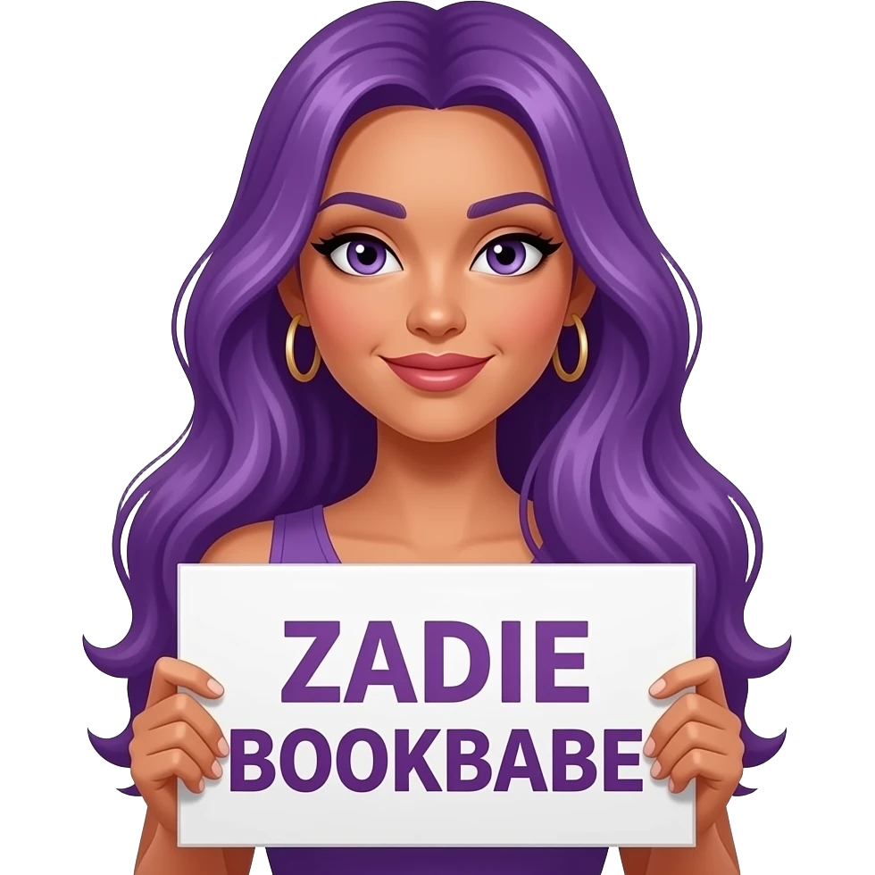 sexy girl with long purple hair holding a ZADIE BOOKBABE sign emoji