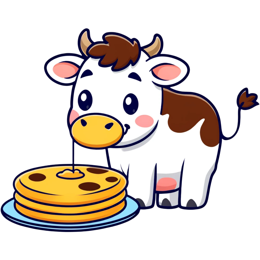 A cow eating a pancake emoji