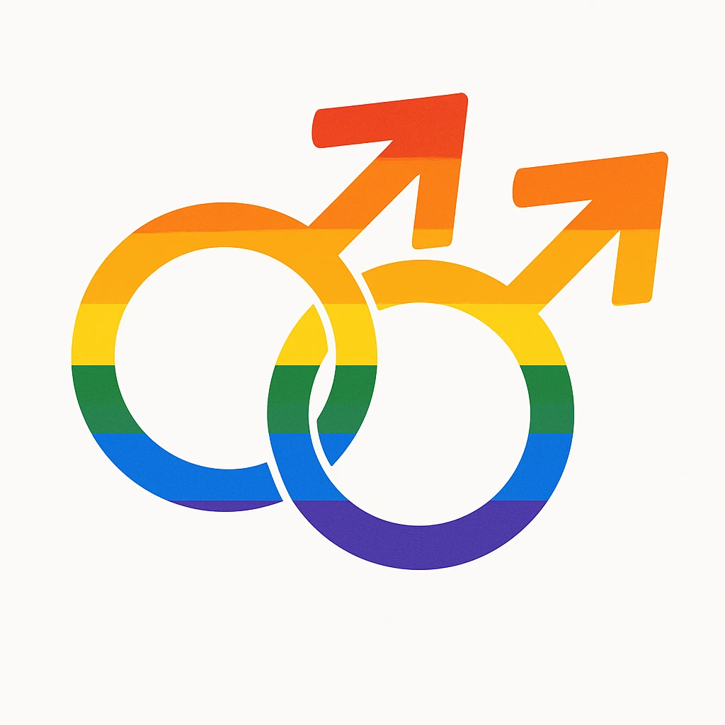 gay pride two interlocked male symbols, rainbow colors, clean and modern emoji