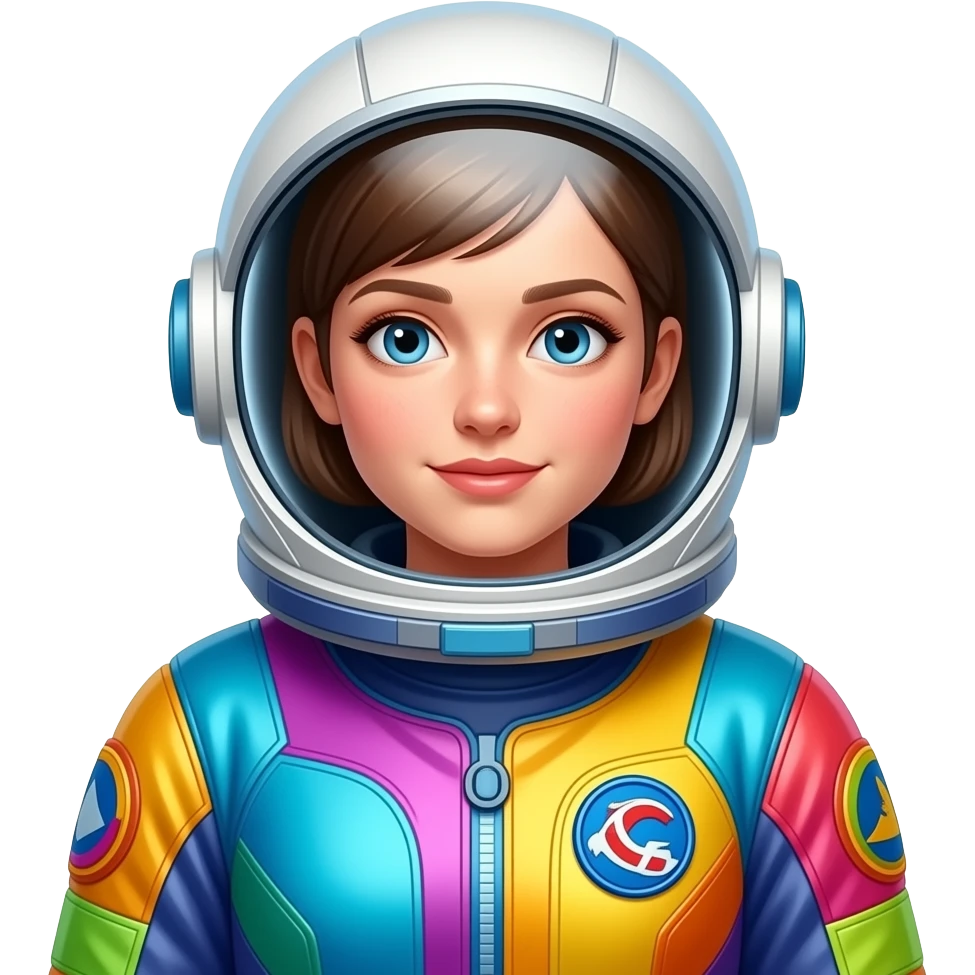 bright multi colour suit  Astronaut female bust size emoji