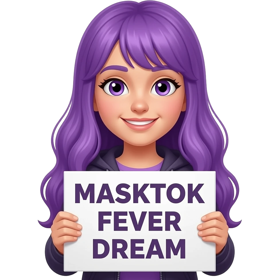 girl with long purple hair with a MASKTOK FEVER DREAM sign emoji