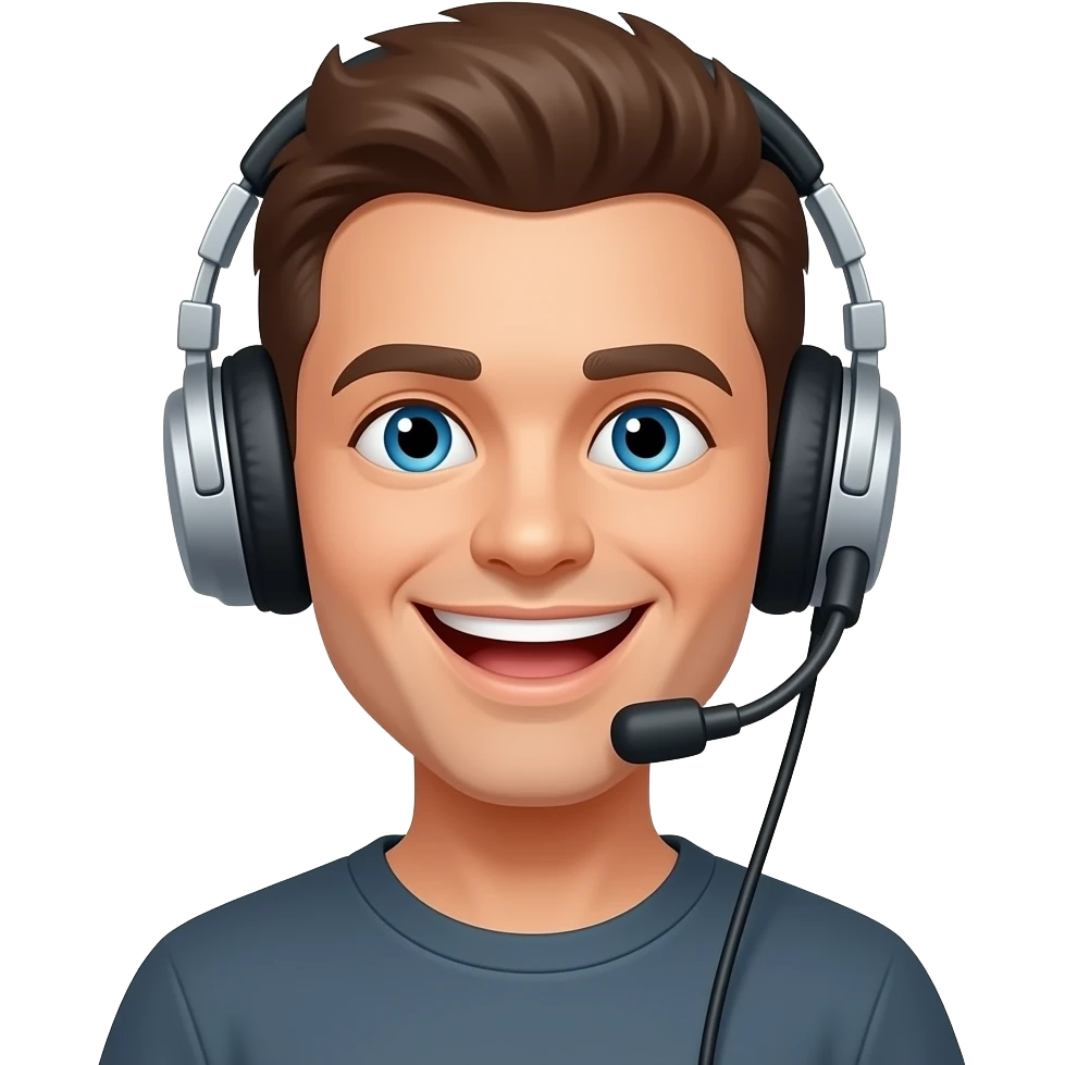 Erstelle ein Emoji, welches einen bundes Gesicht hat. Dabei soll das Gesicht freundlich lachend dargestellt sein. Der Emoji soll DJ Kopfhörer tragen. emoji