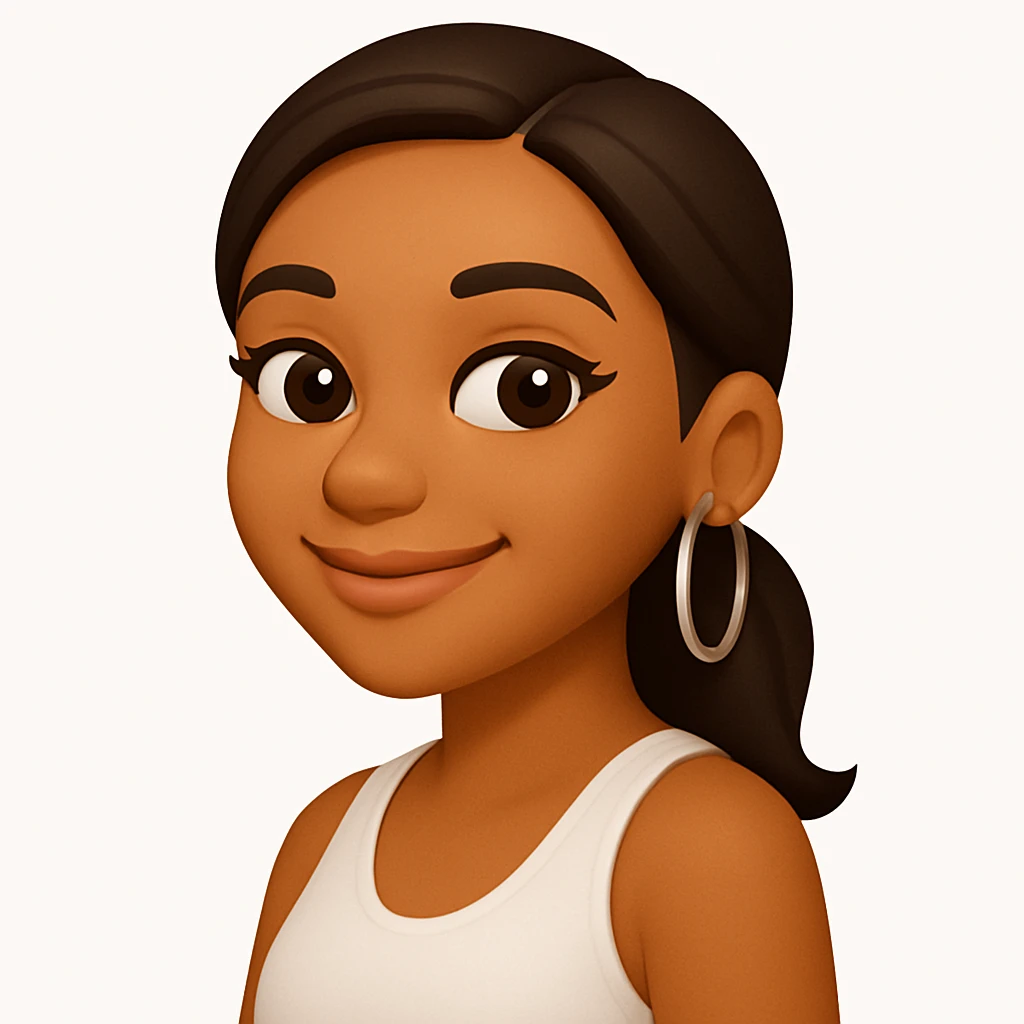 turn the second man in emoji style of the 1st image, match the facial features and match dressing style of the 2nd image, she is wearing white tank top lose, side pose emoji