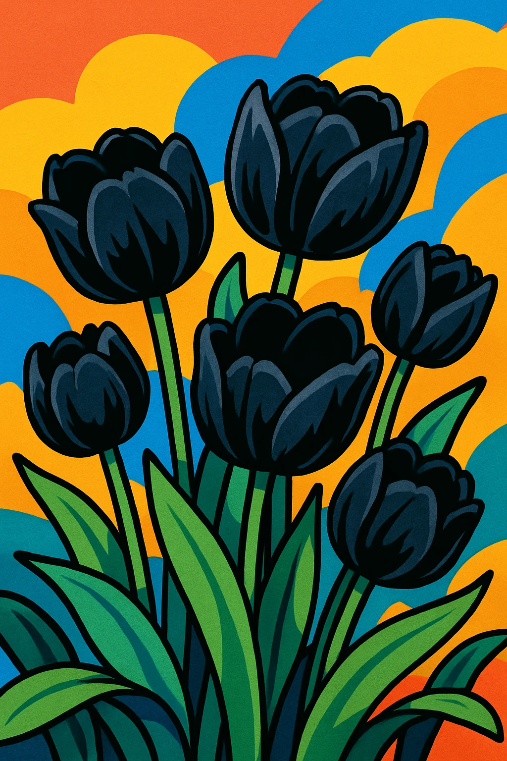 black tulips, vibrant toon style, colorful, lively, detailed emoji