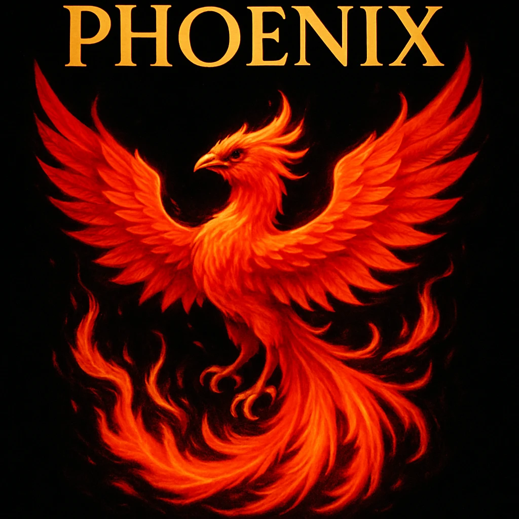 make image of phoenix with title, black background emoji