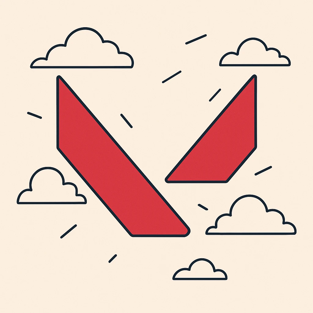 Valorant logo, abstract V shape, dynamic, red and black, minimalistic, competitive game logo emoji