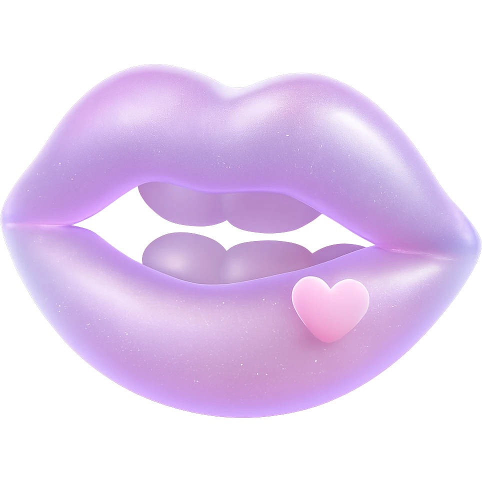 Add a small pastel pink heart accent to the shimmery 3D pastel pink lips mark with sparkles, keep the background transparent. emoji