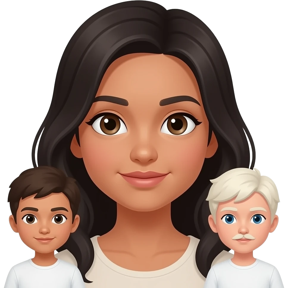 I want an emoji of a girl with a tan complexion and soft black hair, and a white boy with a little mustache. emoji