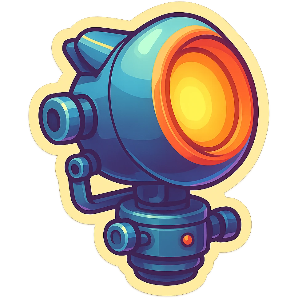 Spotlight in retro stickers style, pointing upward, no beam. emoji