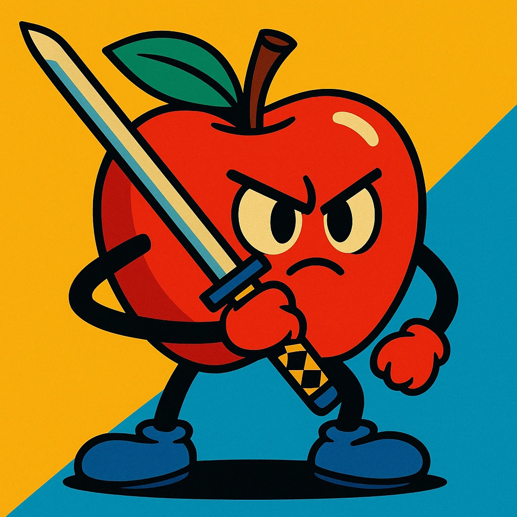 an apple with a katana, vibrant toon style emoji