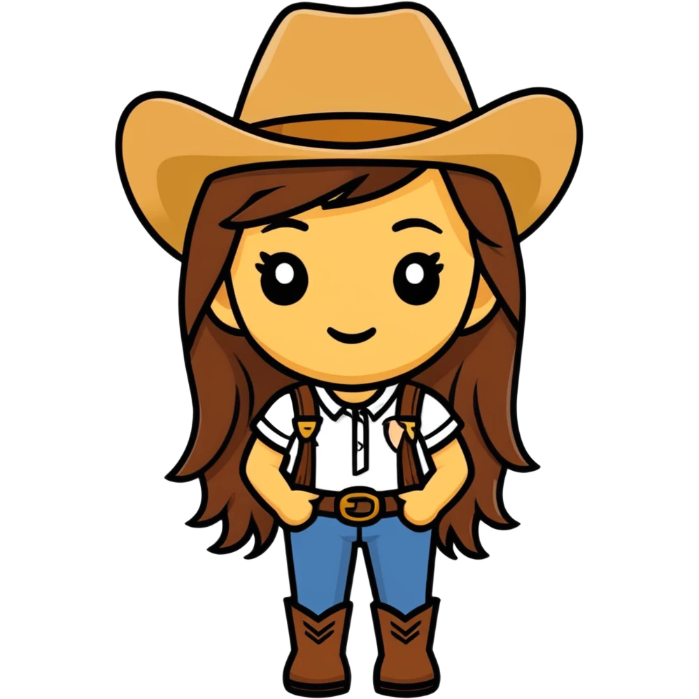Girl emoji head with long brown hair wearing a cowboy hat and sunglasses emoji