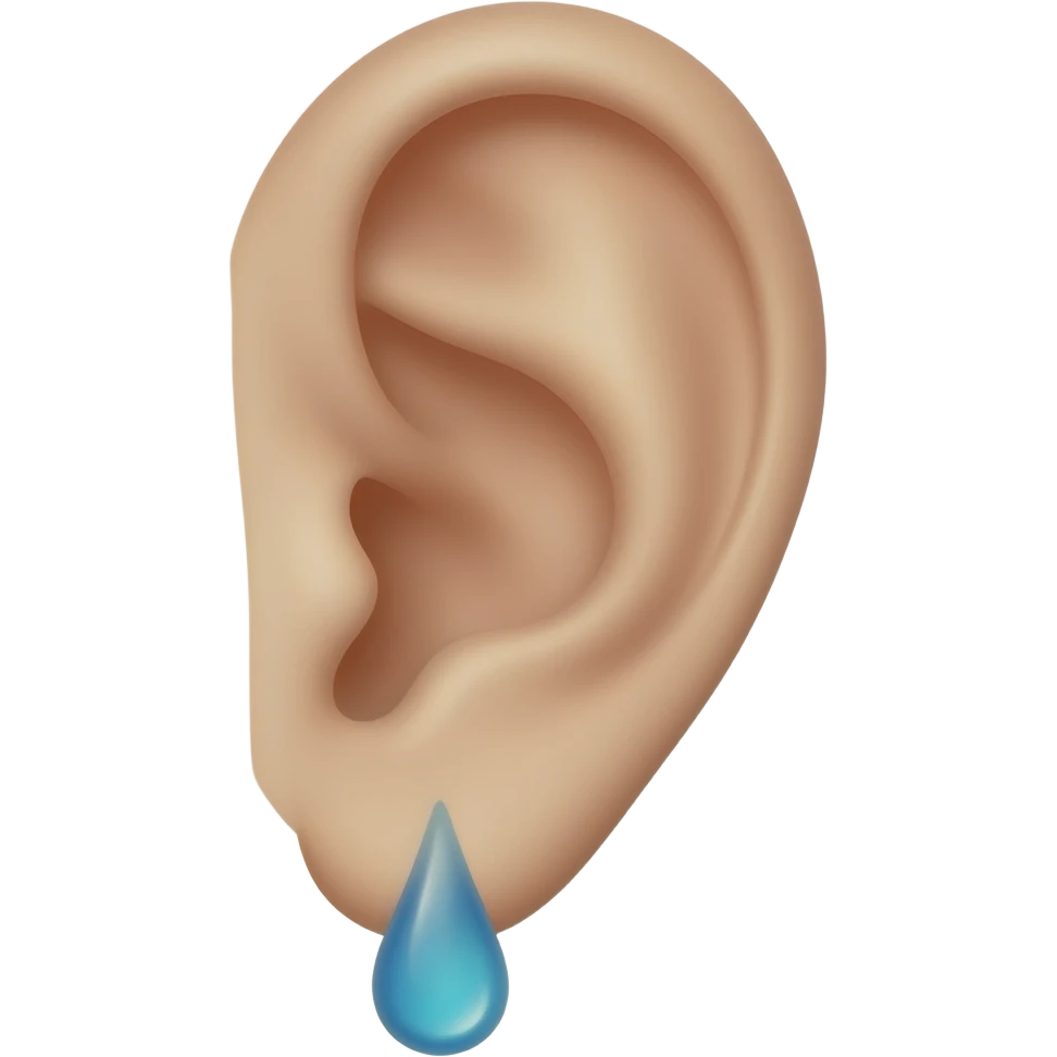 Water droplets combined with ear, like a wet ear. Make it quite wet, a little horny. Big droplets, dropping out of it and from it. make the droplets more blue emoji