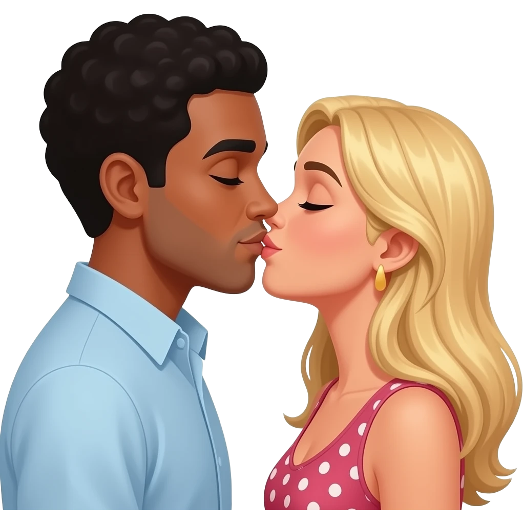Kissing black man Spanish woman blonde hair emoji