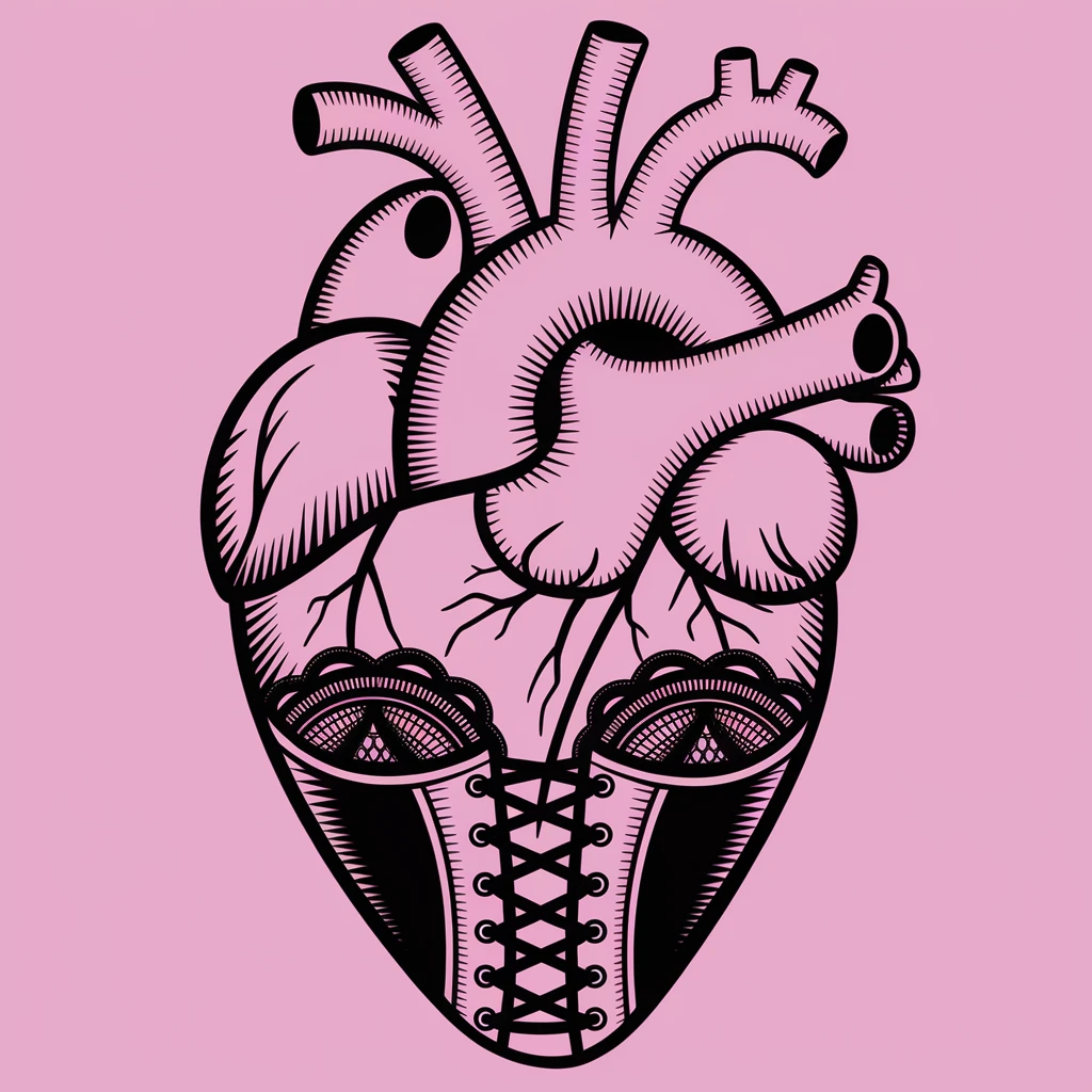 gothic heart with a black lace corset emoji