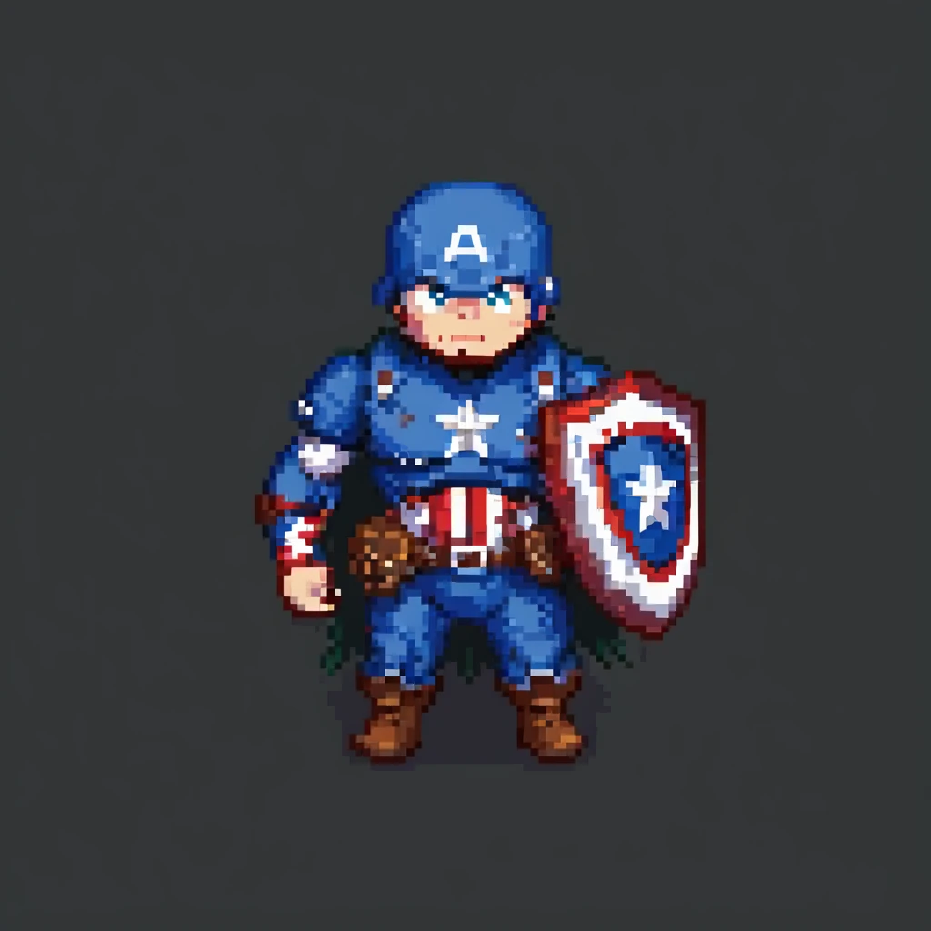 Captain America in pixel art style, holding shield, heroic stance, simple background emoji