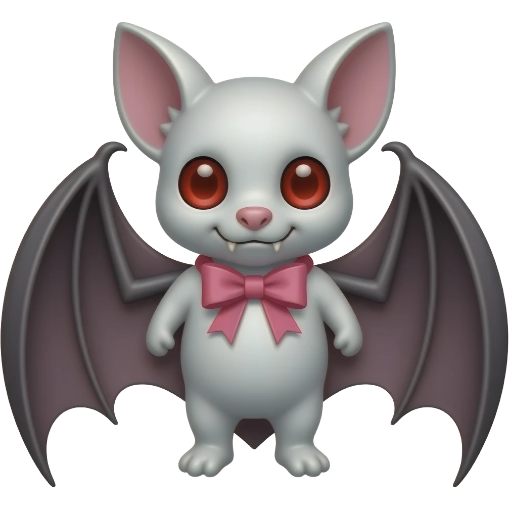 albino vampire bat cute, pink ribbon, red eyes emoji