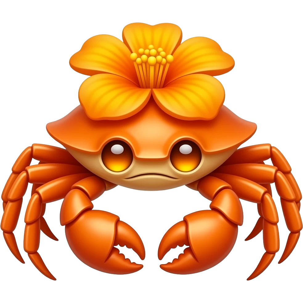 A Orange crab with a Orange  flower growing on its back on its back Orange eyes glowing eyes facing forward emoji