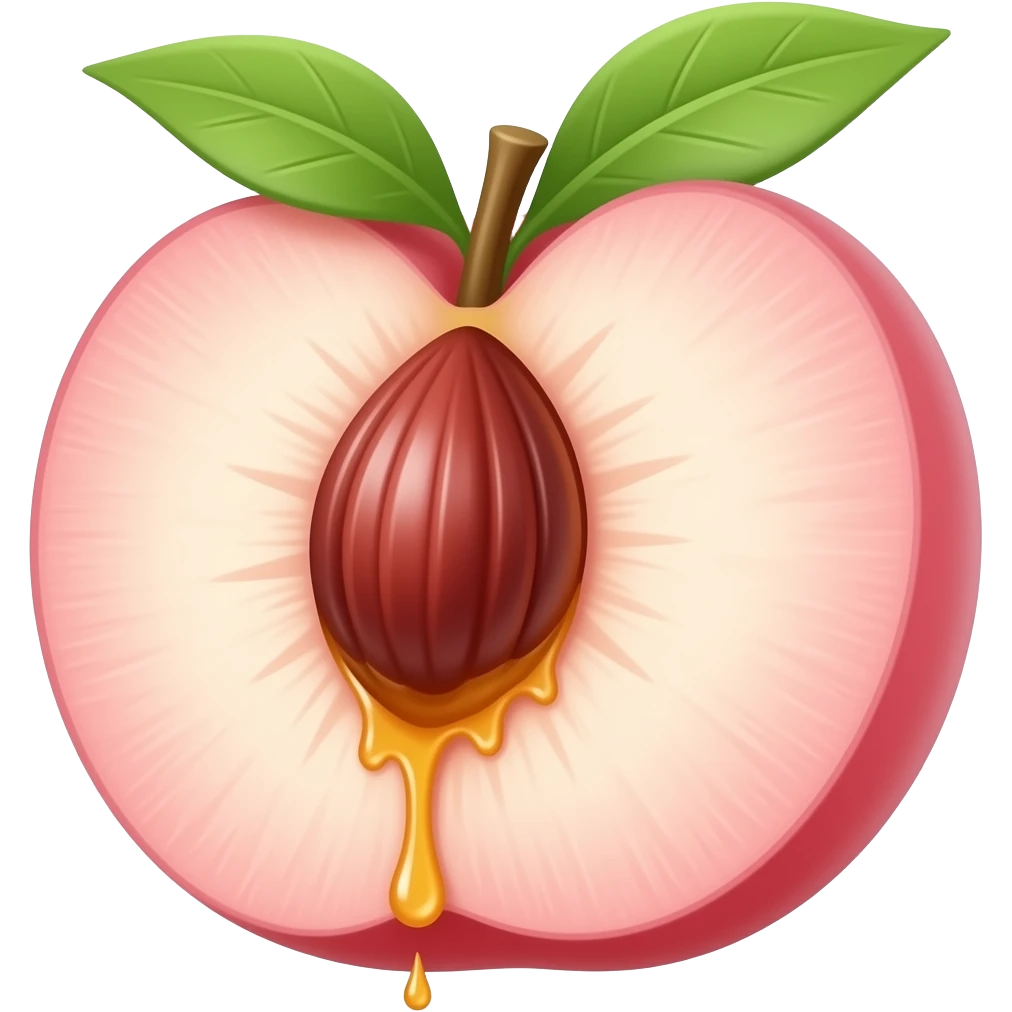 Juice dripping from inside a pink peach emoji