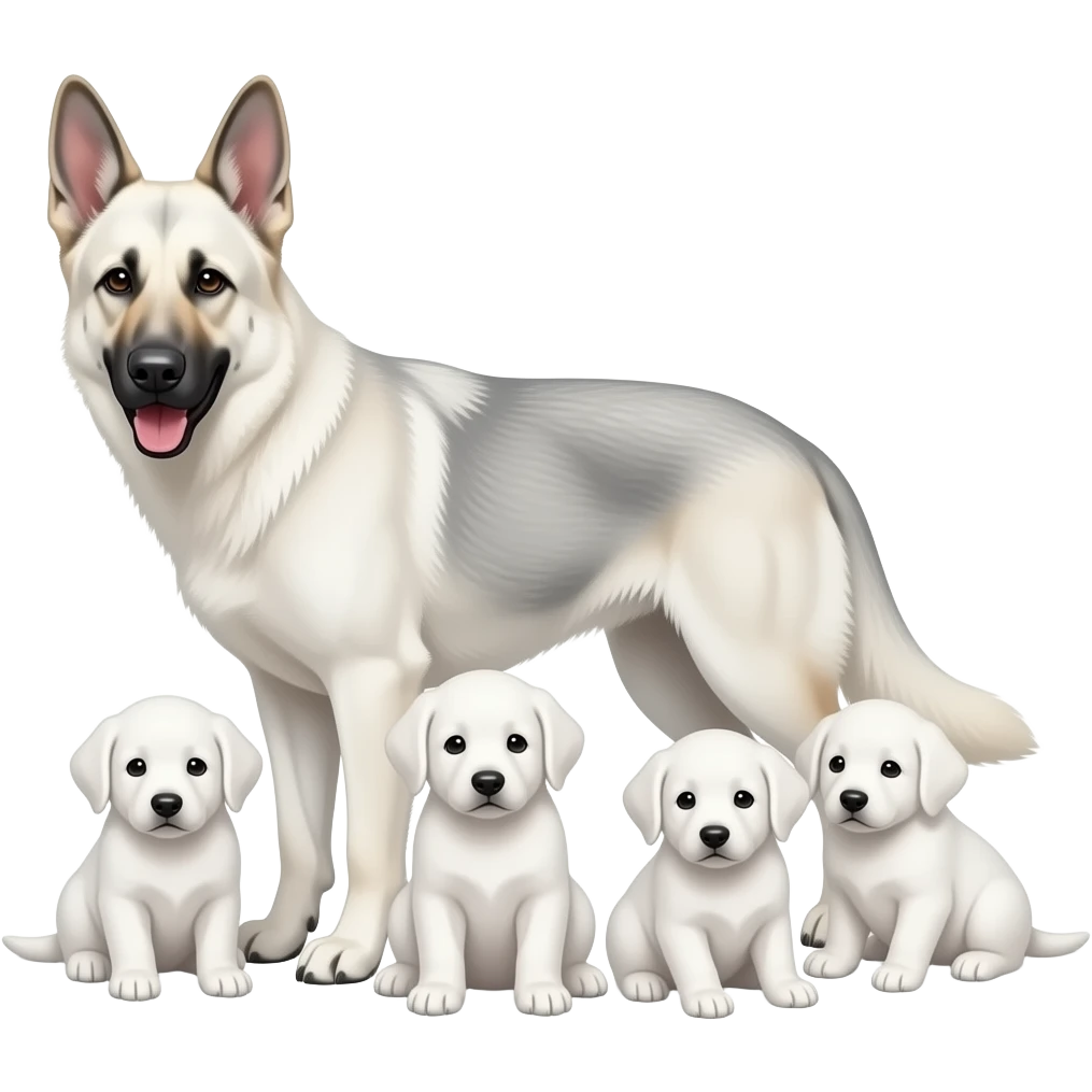 Perro pastor blanco con cachorros emoji