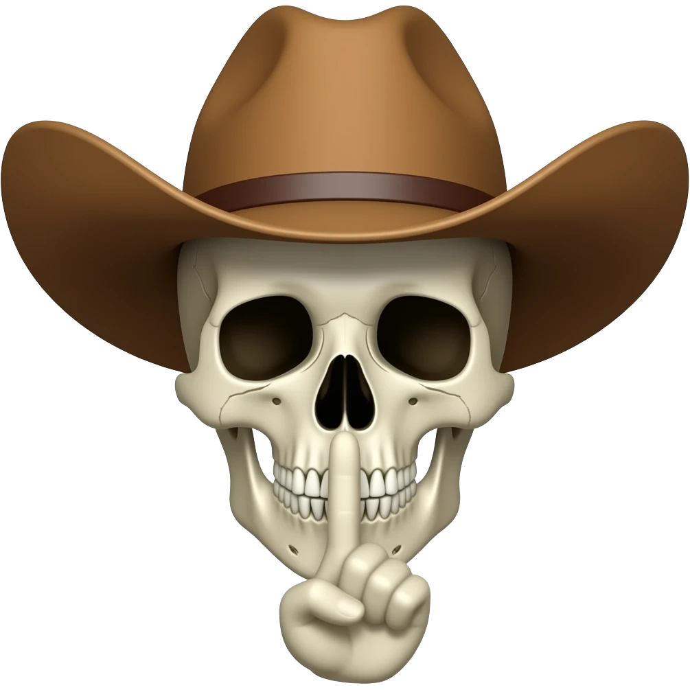 Cowboy Skull with his index finger to his lips, shhhh emoji