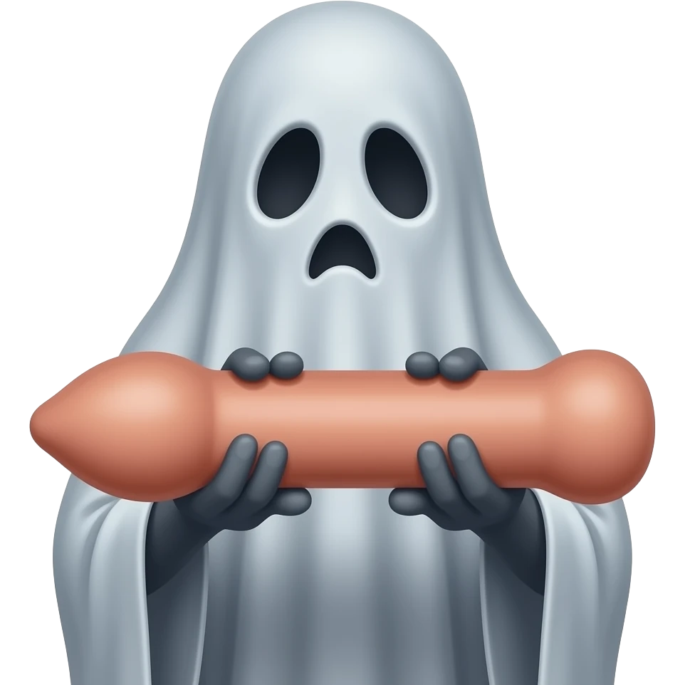 Haunting Ghost realistic holding a tall large make penis shaped dildo emoji