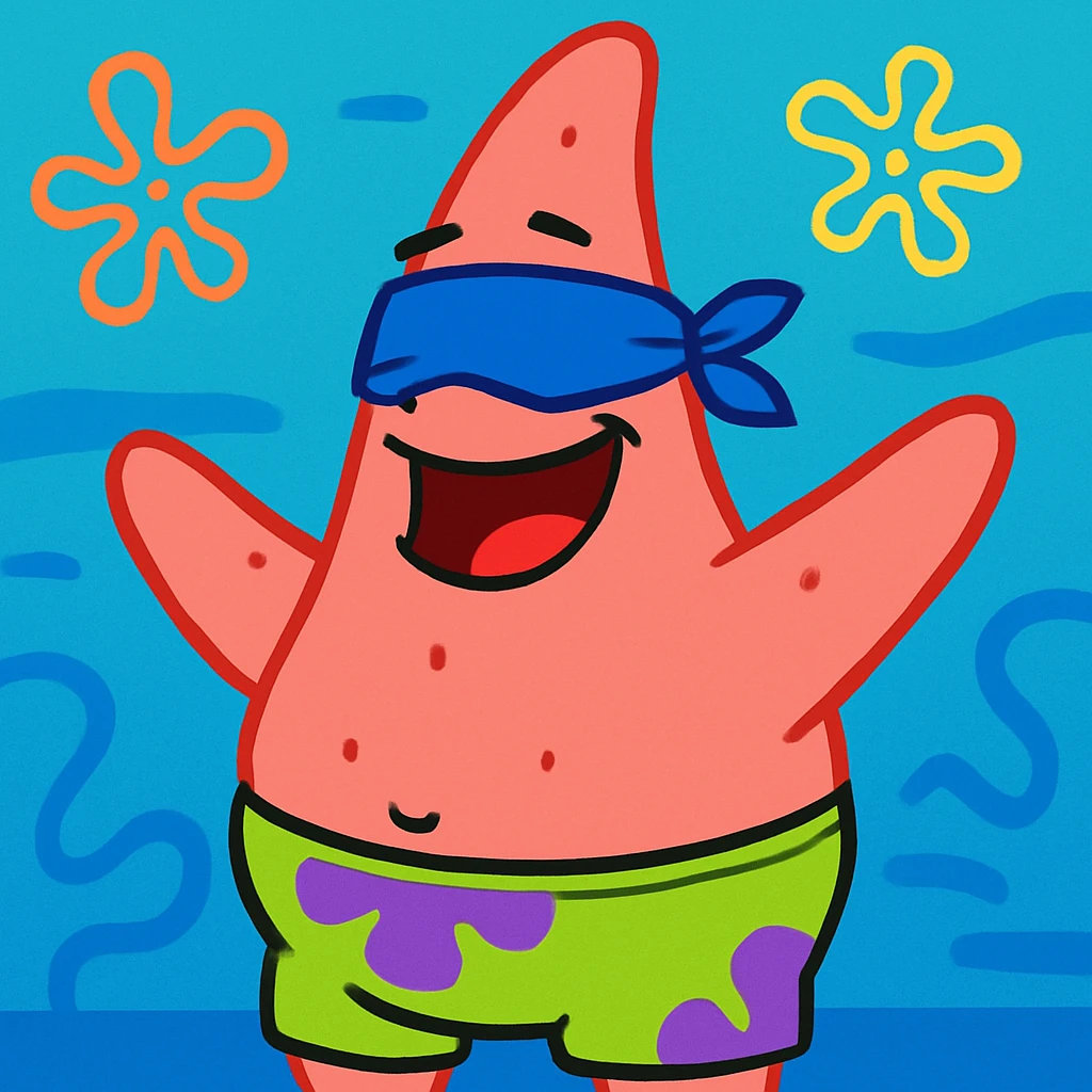 Patrick Star with a blindfold, vibrant toon style emoji